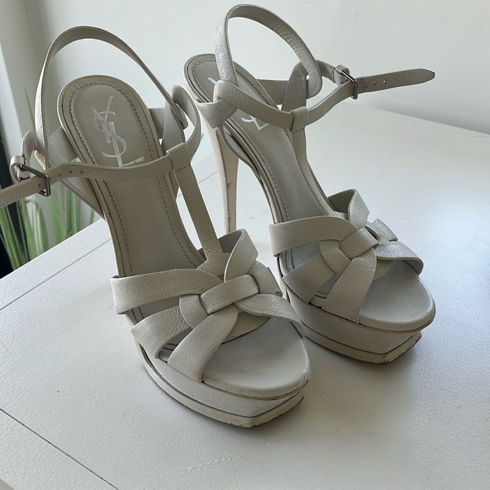 YSL WHITE TRIBUTE HEELS